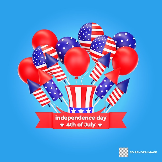 PSD 7월 미국 독립 기념일의 3d 렌더링 해피 네 번째