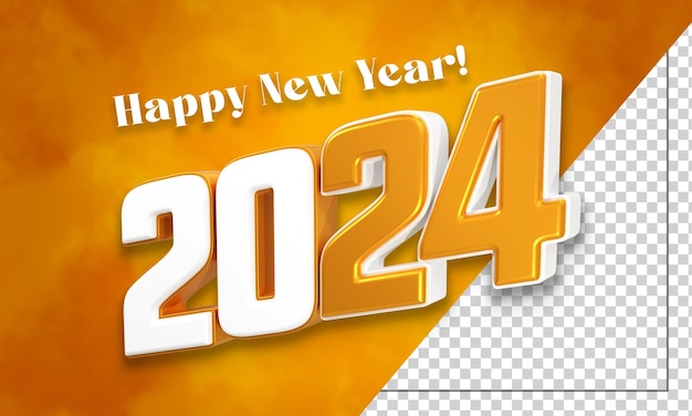 Rendering 3d felice anno nuovo 2024 modello di progettazione banner con effetto testo 3d oro