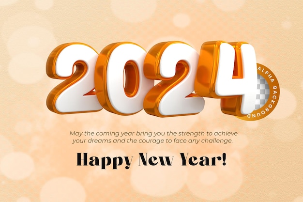 3d rendering happy new year 2024 gold 3d text effect banner design template