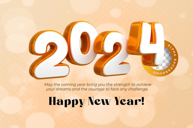 3d rendering happy new year 2024 gold 3d text effect banner design template