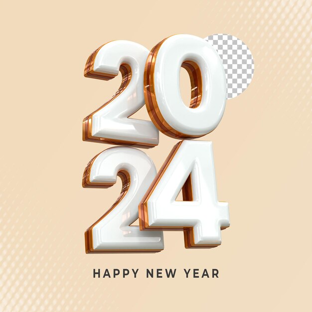 3d rendering Happy new year 2024 gold 3d text effect banner design template