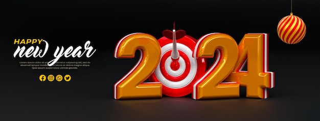 3d rendering happy new year 2024 gold 3d text effect banner design template
