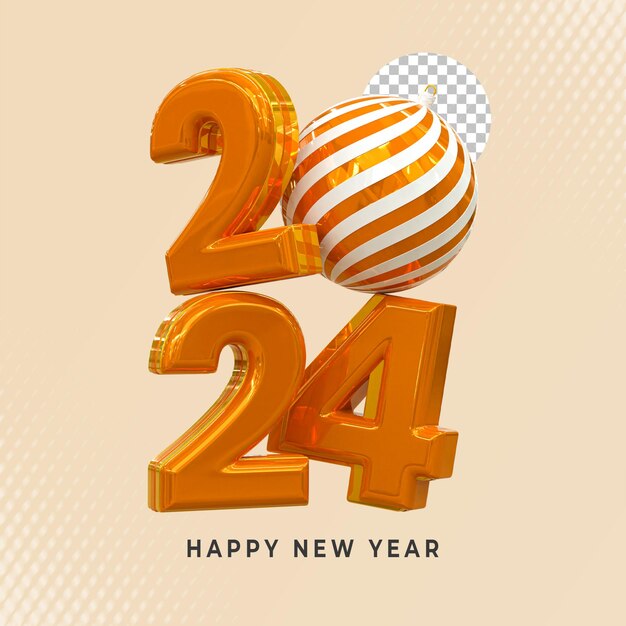 3d rendering Happy new year 2024 gold 3d text effect banner design template