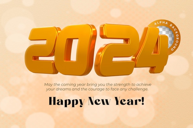 3d rendering happy new year 2024 gold 3d text effect with social media banner design template