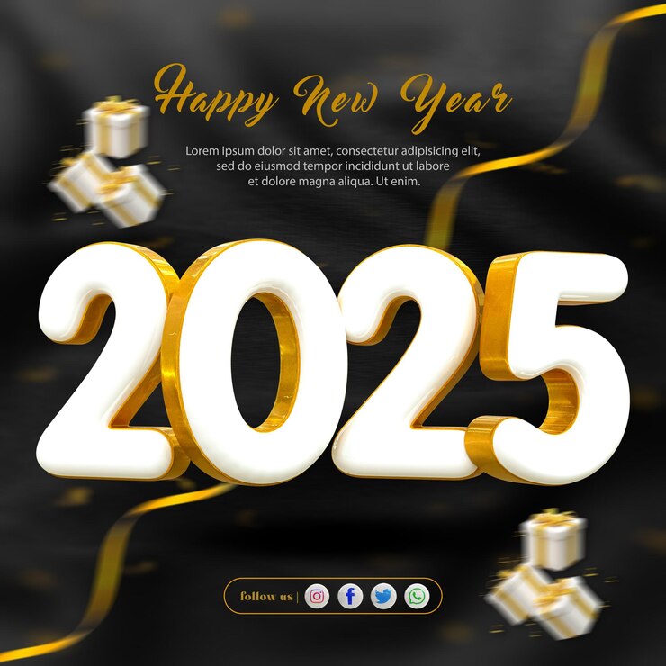 PSD 3d rendering happy new year 2025 gold 3d text effect banner design template