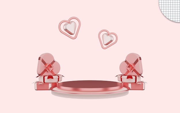 PSD 3d rendering of happy valentine with display product podium