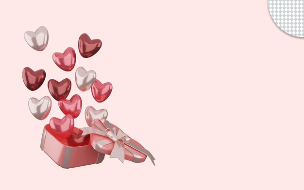 PSD 3d rendering of happy valentine with giftbox background