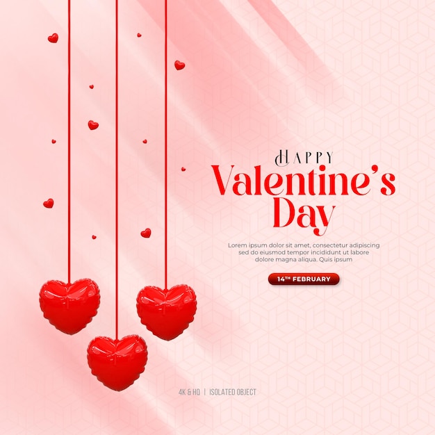 PSD 3d rendering happy valentines day instagram or social media post day story with heart iconxa