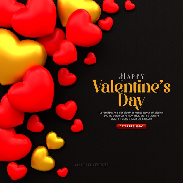 PSD 3d rendering happy valentines day instagram or social media post day story with heart iconxa