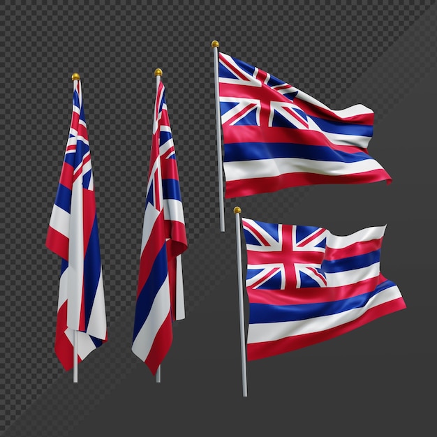 3d rendering hawaii flag waving fluttering and no fluttering perspective various view