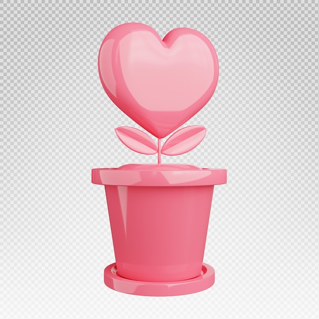 3d rendering of heart plant in pot icon