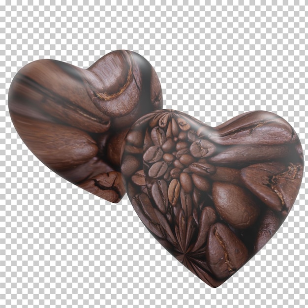 PSD rendering 3d a forma di cuore con texture di chicchi di caffè