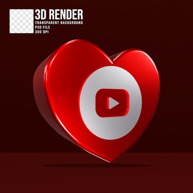 3d rendering of hearts with youtube logo