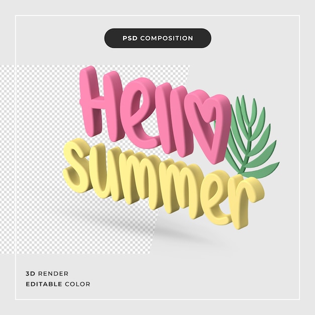 PSD 3d rendering hello summer concept