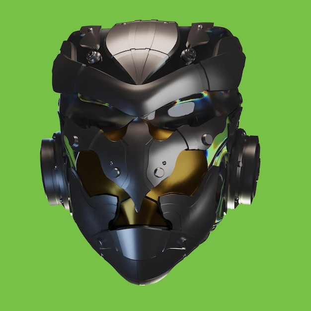 3Dレンダリング ヘルメットとメタルガラス