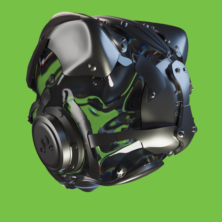 PSD 3d rendering of helmet and metal glass