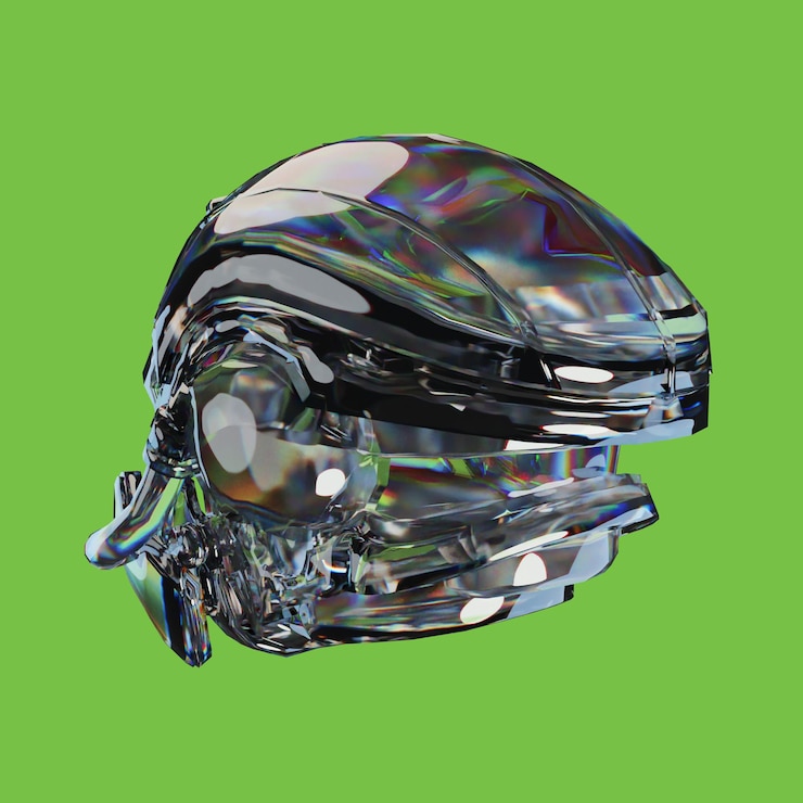 PSD 3d rendering of helmet and metal glass