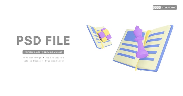 PSD 3dレンダリングの趣味のアイコンには、本のチェスの駒とキューブパズルが含まれます