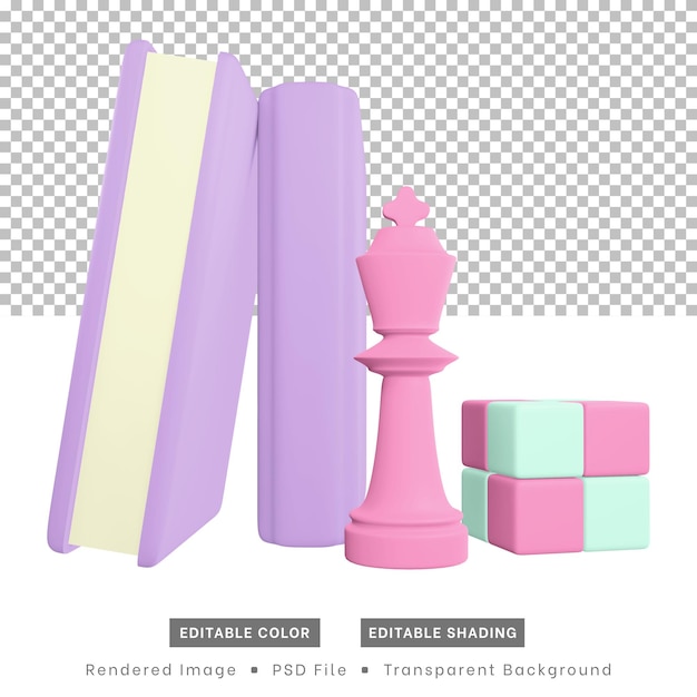 3D-rendering hobbypictogrammen zijn onder meer boeken, schaakstukken en kubuspuzzels