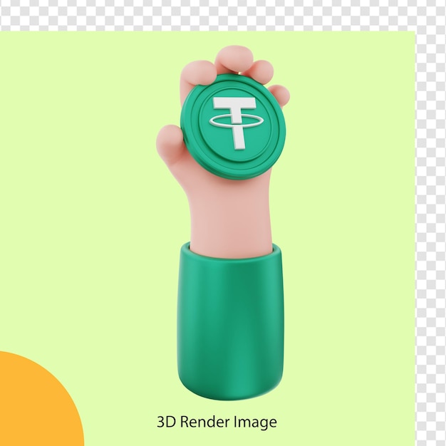 PSD 3d rendering holding crypto tether coins