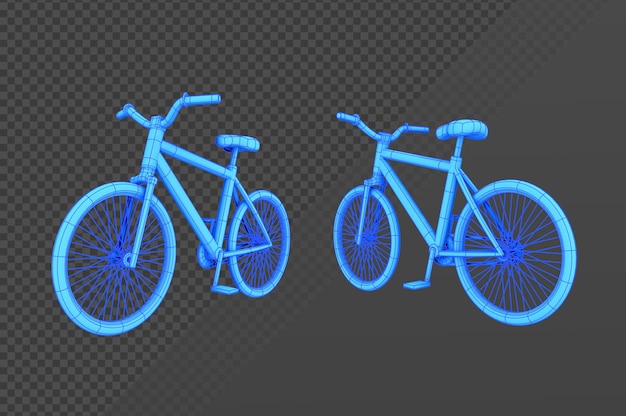 PSD 3d-rendering hologram fiets vanuit verschillende perspectief kijkhoeken