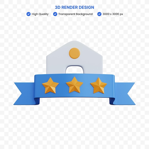 PSD 3 d レンダリング ホーム アイコンと分離された星とリボン
