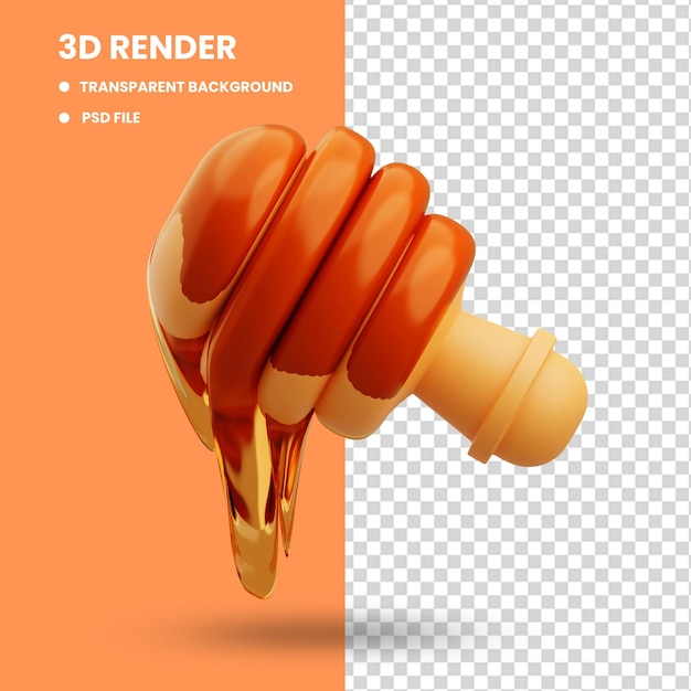 3d rendering of honey dipper icon illustration with melted honey