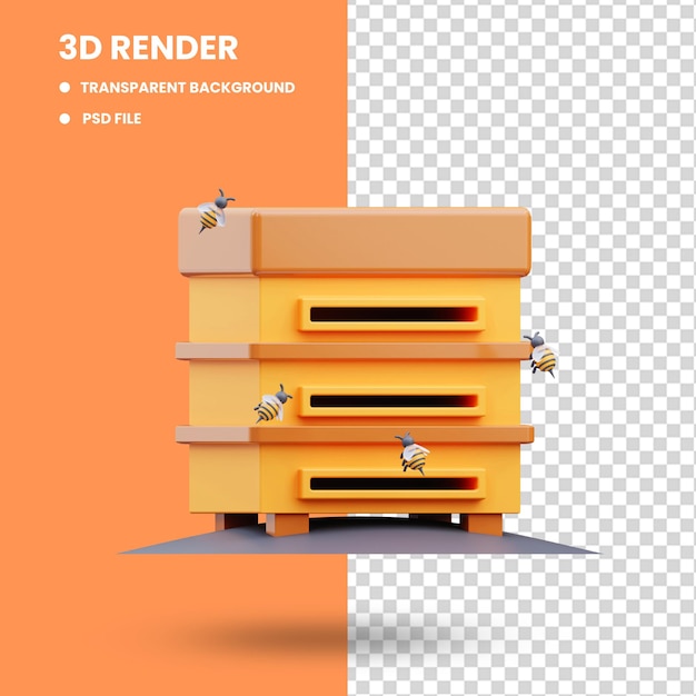 PSD 3d rendering of the honeycomb icon on the farm
