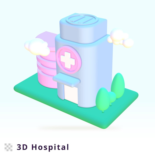 PSD 3d rendering hospital illustration