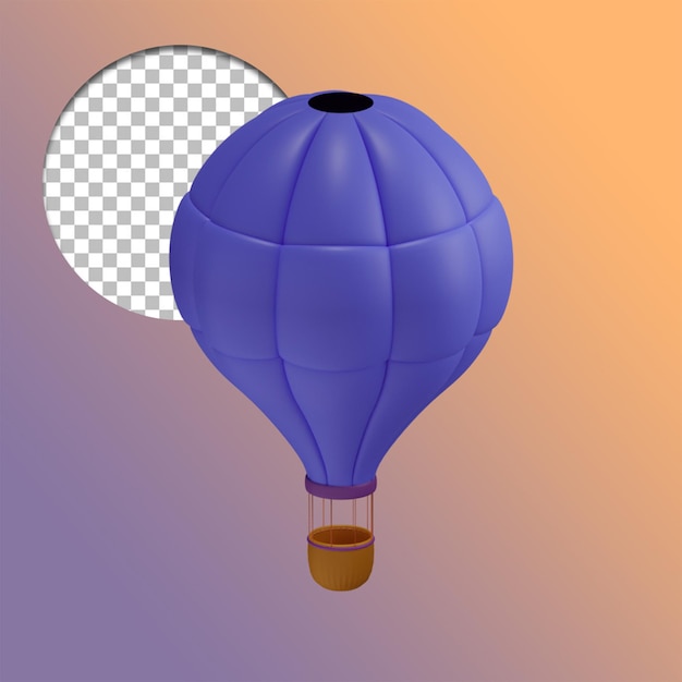 PSD 3d rendering of hot air balloon travel icon