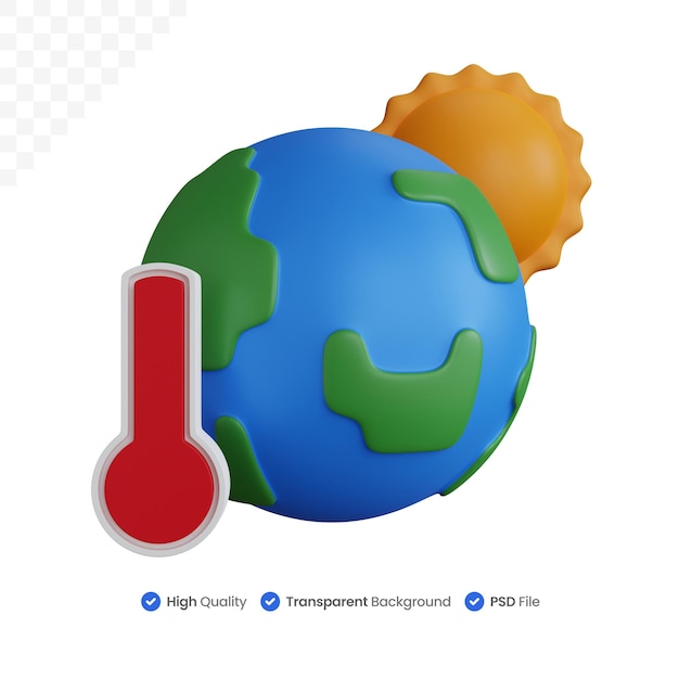 PSD globo di temperatura calda della rappresentazione 3d isolato