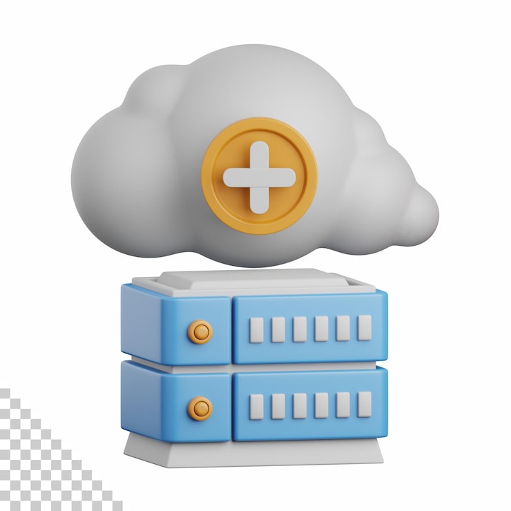 PSD 3d rendering hybrid cloud isolated useful for cloud network computing technology database server and connection design element