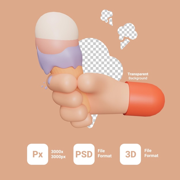 PSD 3d rendering ice cream icon character with transparent background