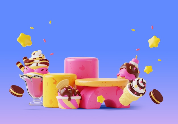 3d rendering of ice cream sales podium