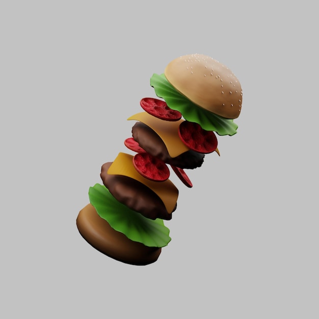 PSD 3d rendering icon delicious hamburger with no background