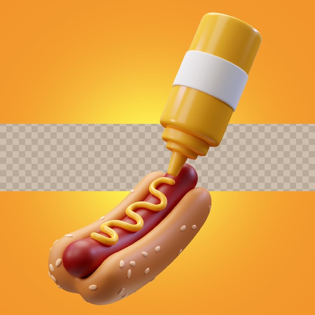 PSD 3d rendering icon of delicious hot dog with mustard