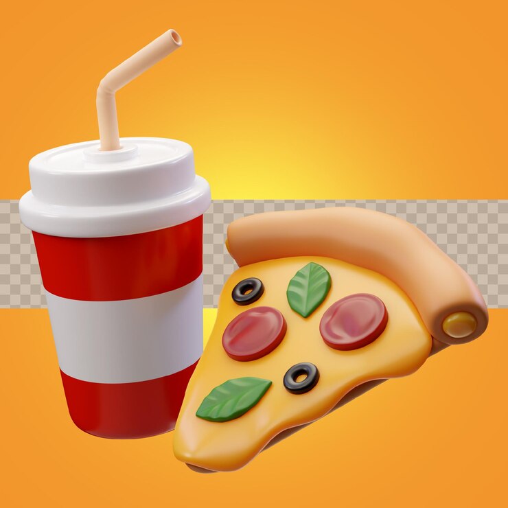 PSD 소다와 함께 맛있는 피자 조각의 3d 렌더링 아이콘