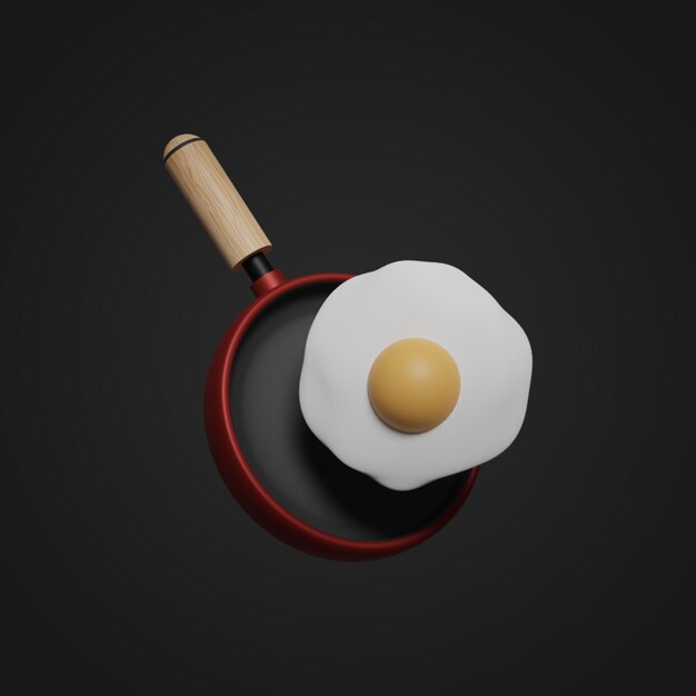 3d rendering icon fried egg on a red fry pan psd