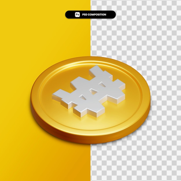 3d rendering icon on golden circle isolated