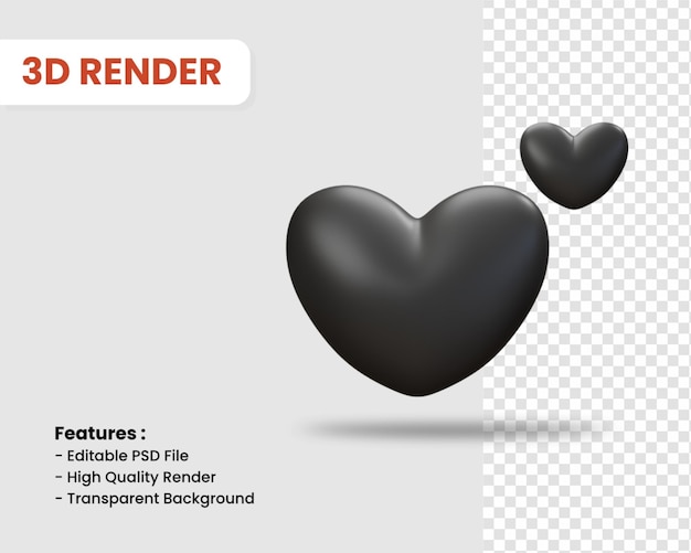 PSD 3d rendering icona del cuore isolato colore scuro