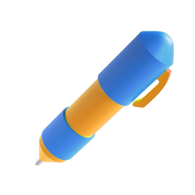 3d rendering icon office school pen stationery writing Blue and yellow colors Symbol illustration