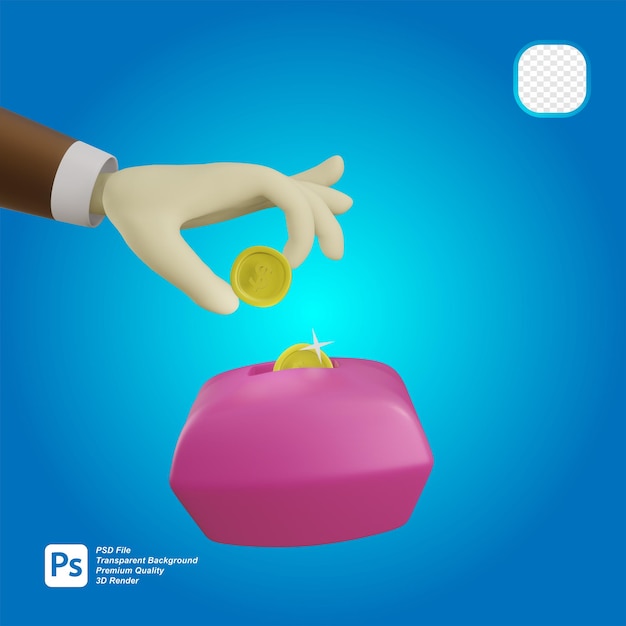 3D rendering of icon saving coins in piggy bank