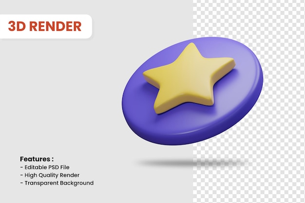 3d rendering icon of star badge isolated. useful for website or mobile app design illustration.