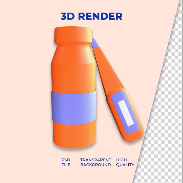 3d rendering icona termometro e bottiglia di farmaci