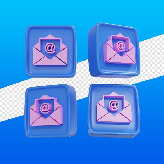 3D Rendering Icons email with Different Angles