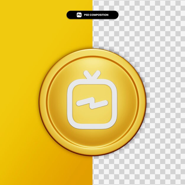 PSD 3d rendering igtv icon on golden circle isolated