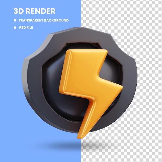 PSD 3d-rendering illustratie van bliksem spel icoon met badge