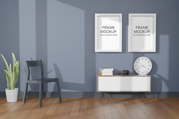 3d-rendering illustratie van frame poster frame mockup in moderne interieur achtergrond, woonkamer of flyer of reclame ontwerp plaatsen