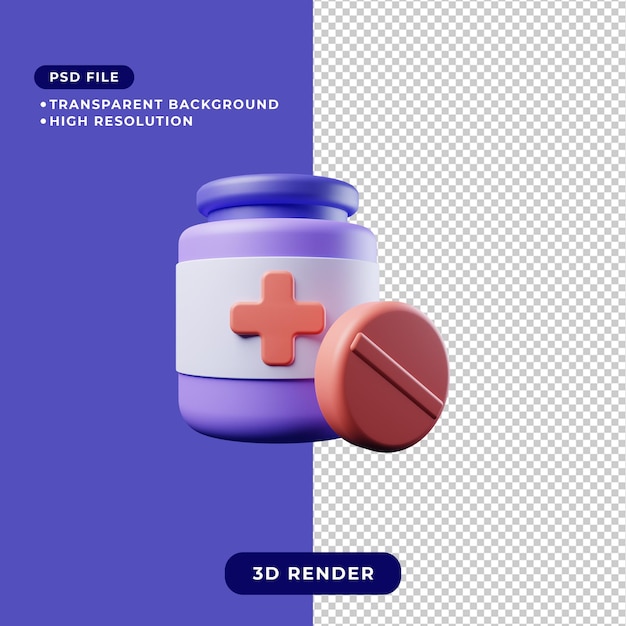 3d-rendering illustratie van medicijnfles