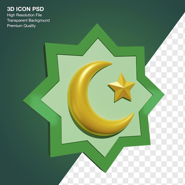 3D-rendering illustratie van Ramadan geometrische vorm met wassende maan pictogram